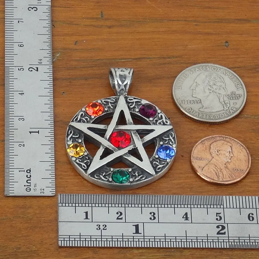 Elemental Crystal Wiccan Pagan Magic Star Pentacle Pentagram Pewter Pendant