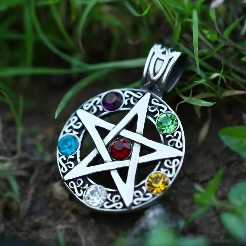 Elemental Crystal Wiccan Pagan Magic Star Pentacle Pentagram Pewter Pendant