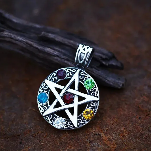 Elemental Crystal Wiccan Pagan Magic Star Pentacle Pentagram Pewter Pendant