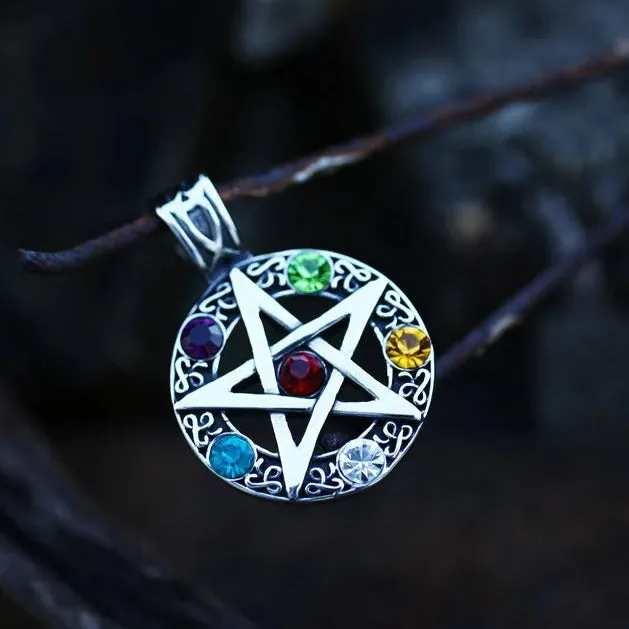 Elemental Crystal Wiccan Pagan Magic Star Pentacle Pentagram Pewter Pendant