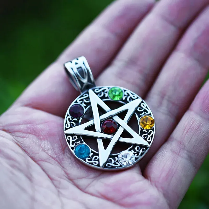 Elemental Crystal Wiccan Pagan Magic Star Pentacle Pentagram Pewter Pendant