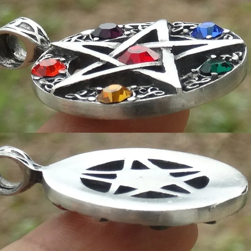 Elemental Crystal Wiccan Pagan Magic Star Pentacle Pentagram Pewter Pendant