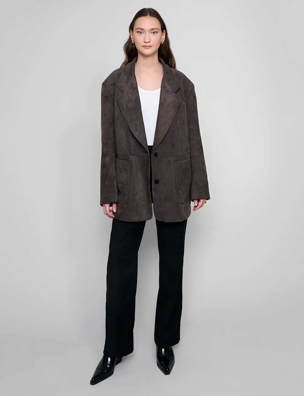 Espresso Suede Oversized Blazer