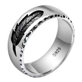 Feather 925 Sterling Silver Vintage Punk Rock Ring