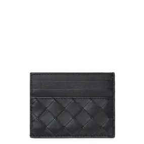 Flat Open Card Holder Intrecciato, Black