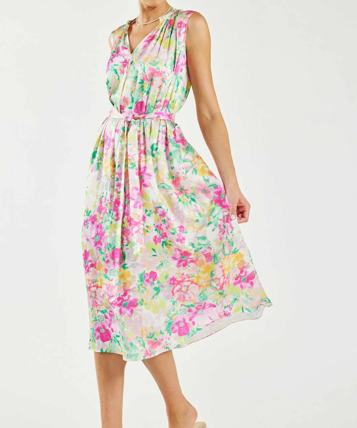 Floral Print Sleeveless Midi Dress - Pink Multi Floral