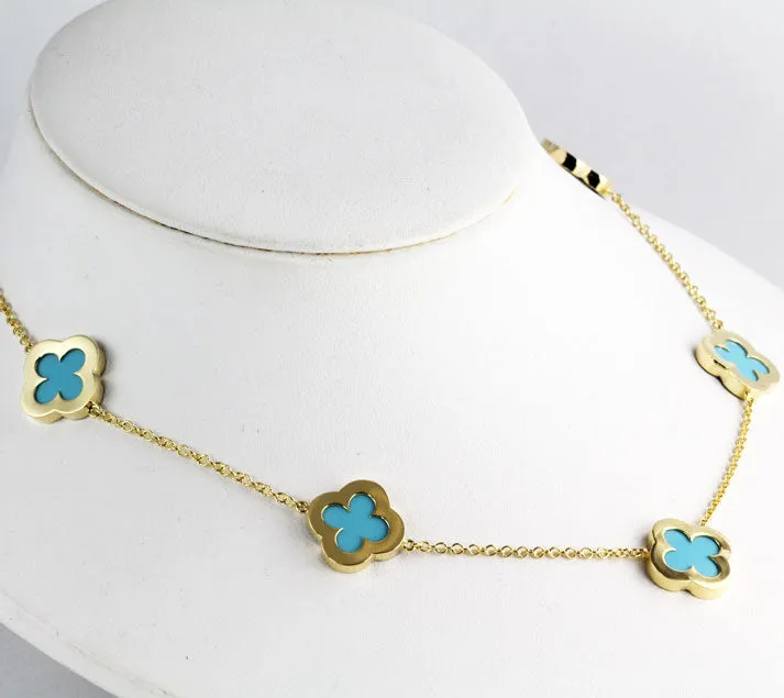 Floral Turquoise 14K Gold Necklace