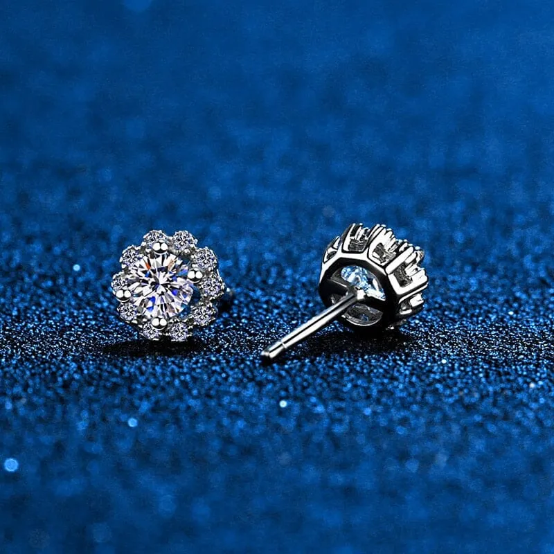 Flower Stud Diamond Earrings - 925 Sterling Silver