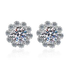 Flower Stud Diamond Earrings - 925 Sterling Silver