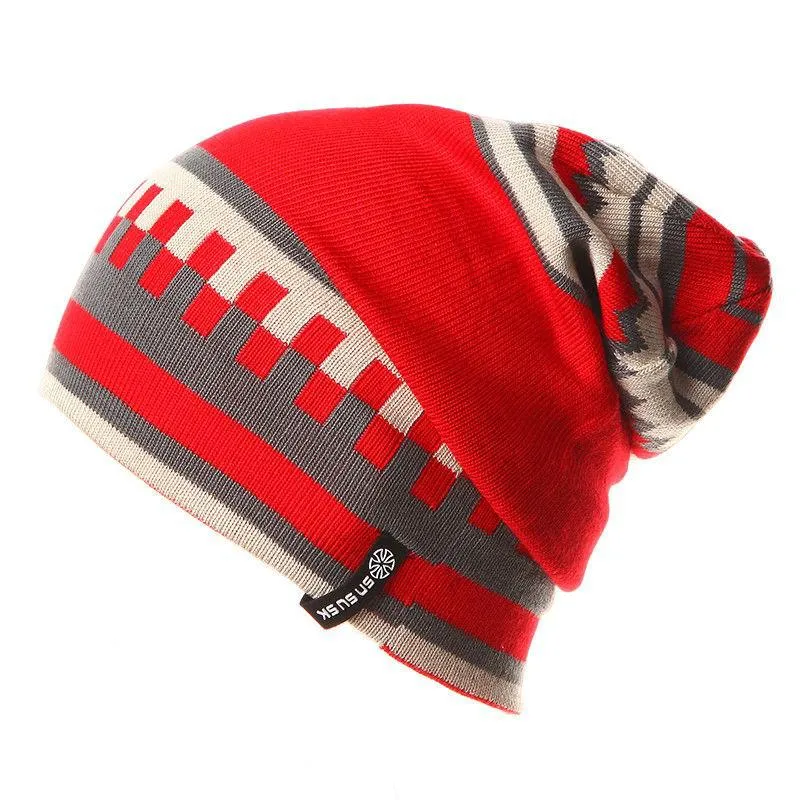 Geometric Patterns Plaid Knit Hat, Skull Cap or Beanie