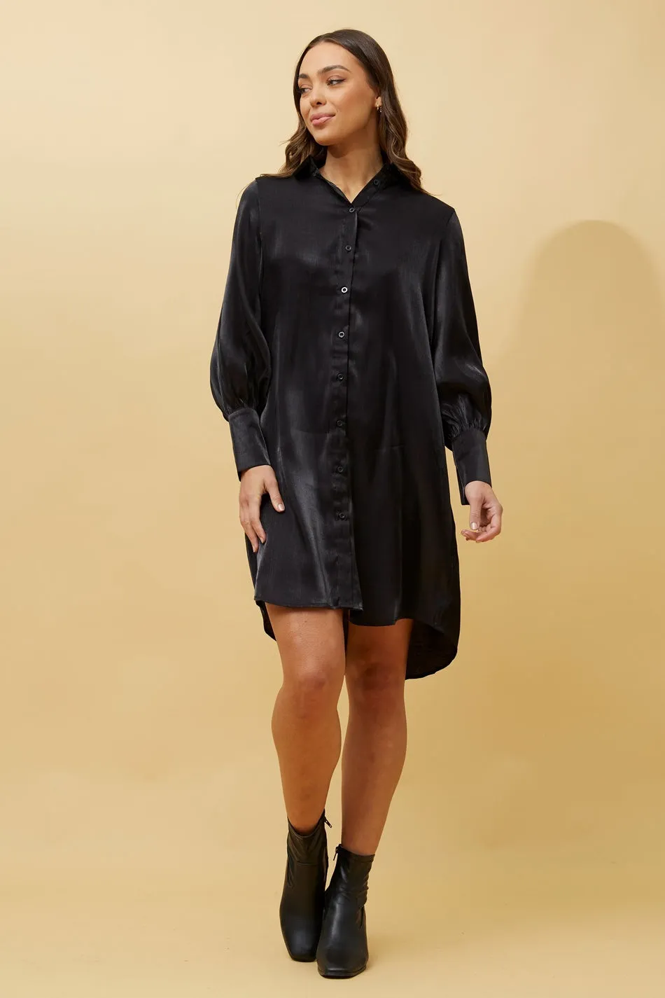 GERTIE SATIN SHIRT MIDI DRESS