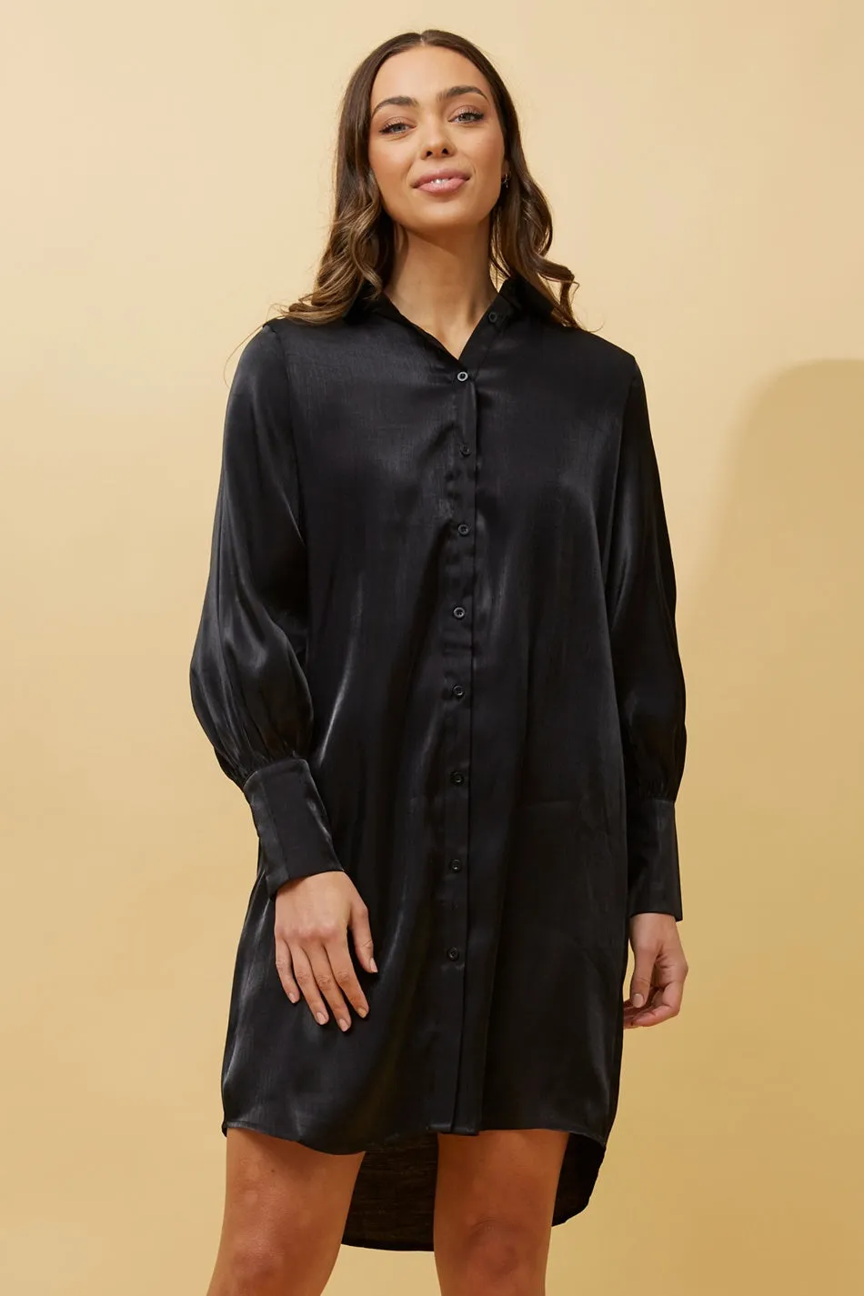 GERTIE SATIN SHIRT MIDI DRESS