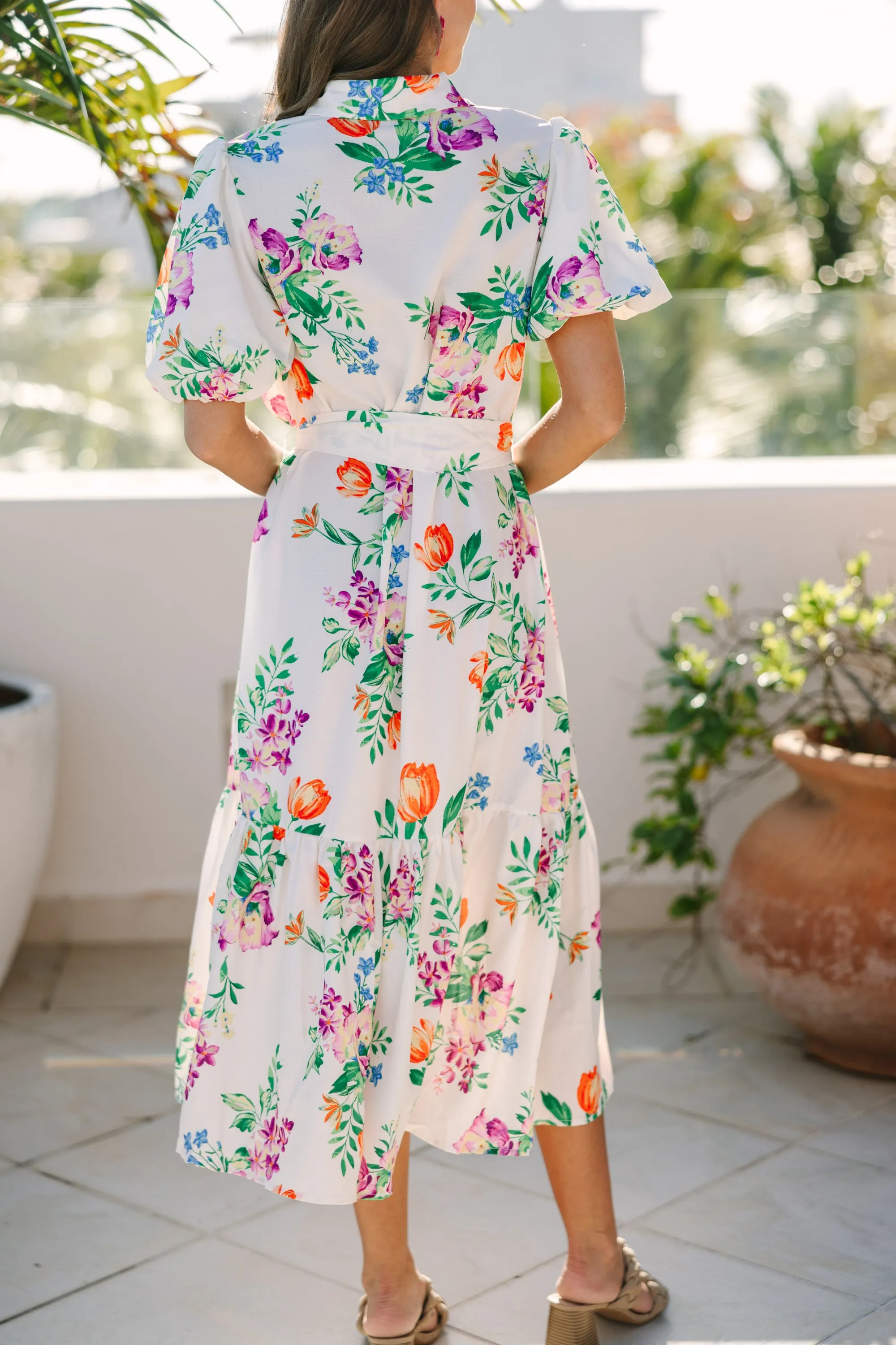 Give You Everything Ivory White Floral Midi Dress