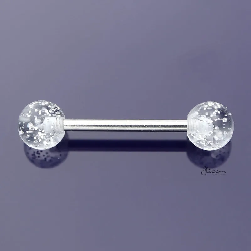 Glitters Acrylic Ball Tongue Barbell - White