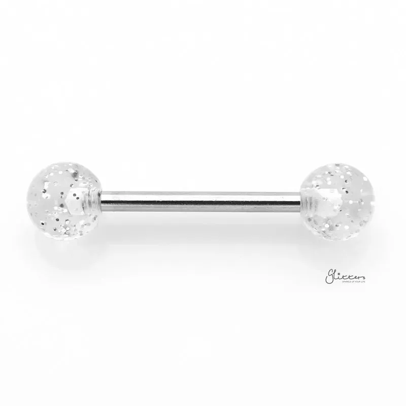 Glitters Acrylic Ball Tongue Barbell - White