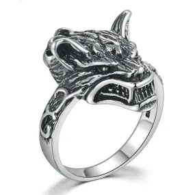 Gothic Black Wolf 925 Sterling Silver Vintage Punk Ring