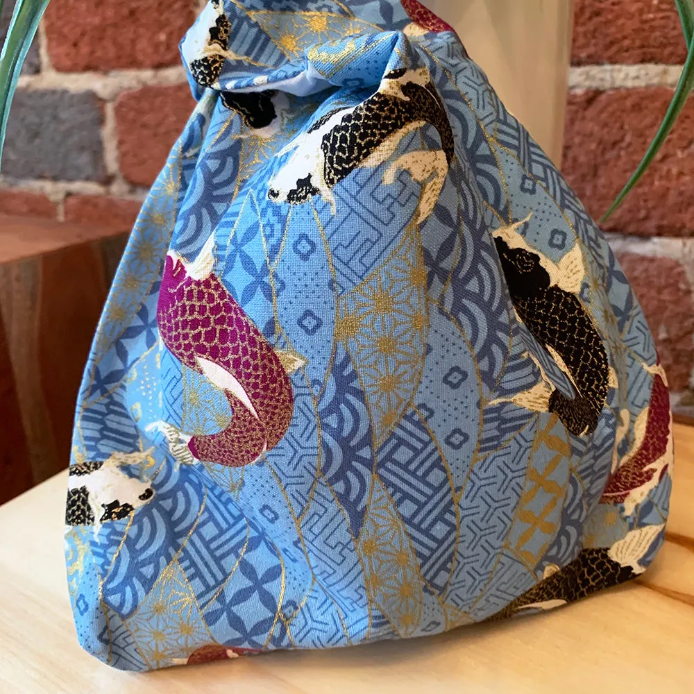 Handmade Japanese Knot bag - Koi Blue *Size S*