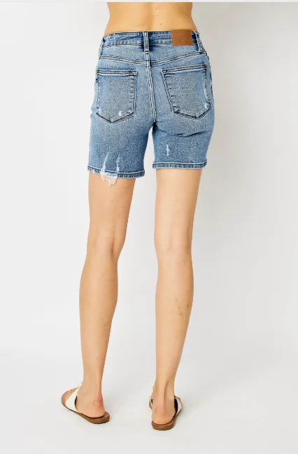 High Waist Destroyed Bermuda Shorts by Judy Blue