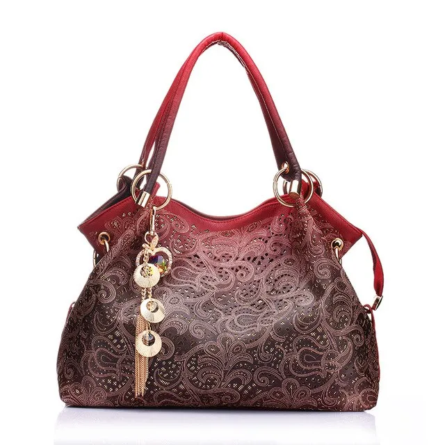 Hollow-Out Floral Print Fashion PU Leather Tote Bag, Shoulder Bag and Handbag