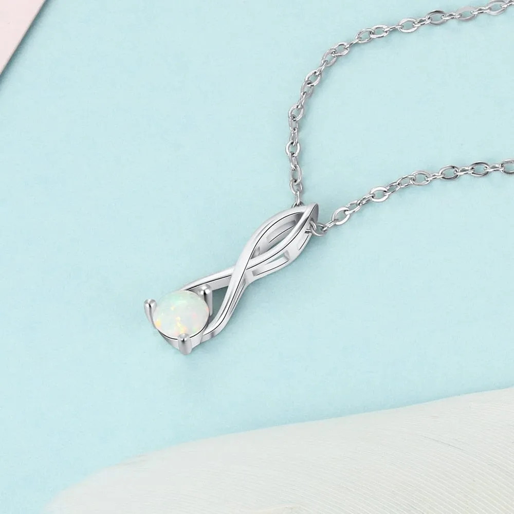 Infinity Twist Opal Pendant Necklace - 925 Sterling Silver