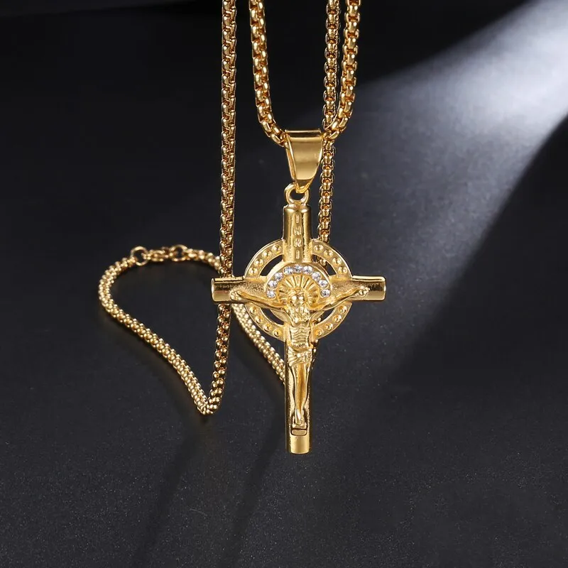 Jesus Christ Cross Stainless Steel Vintage Hip-hop Pendant Necklace