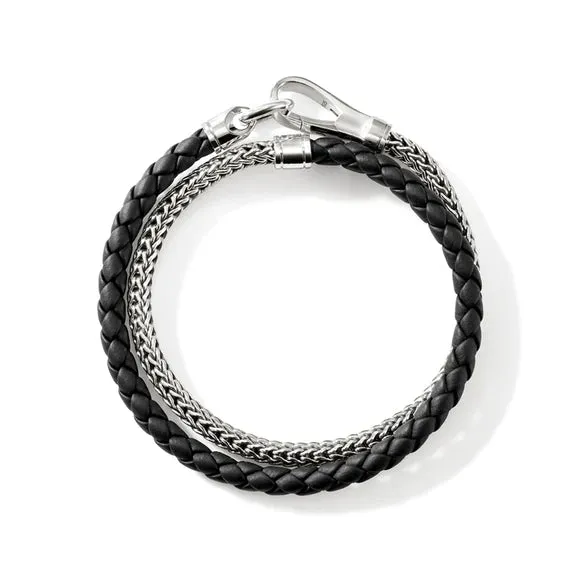 John Hardy Black Leather Double Wrap Bracelet