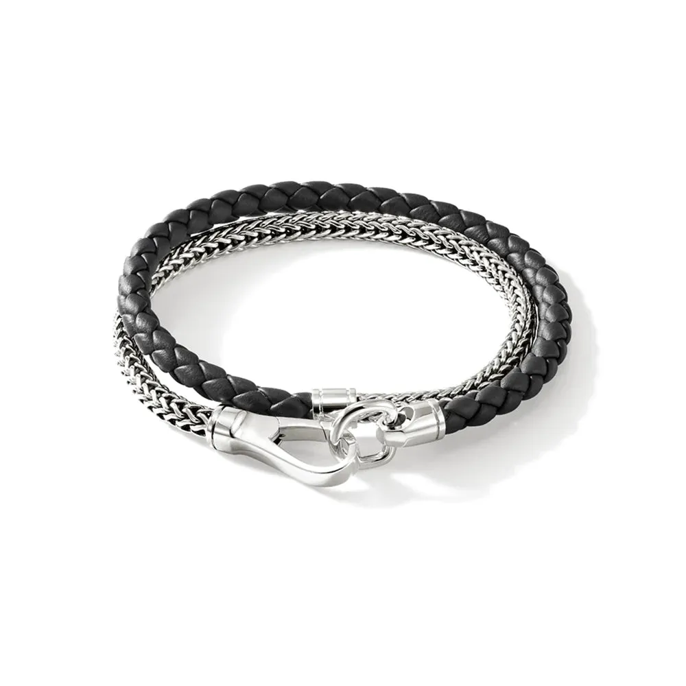 John Hardy Black Leather Double Wrap Bracelet