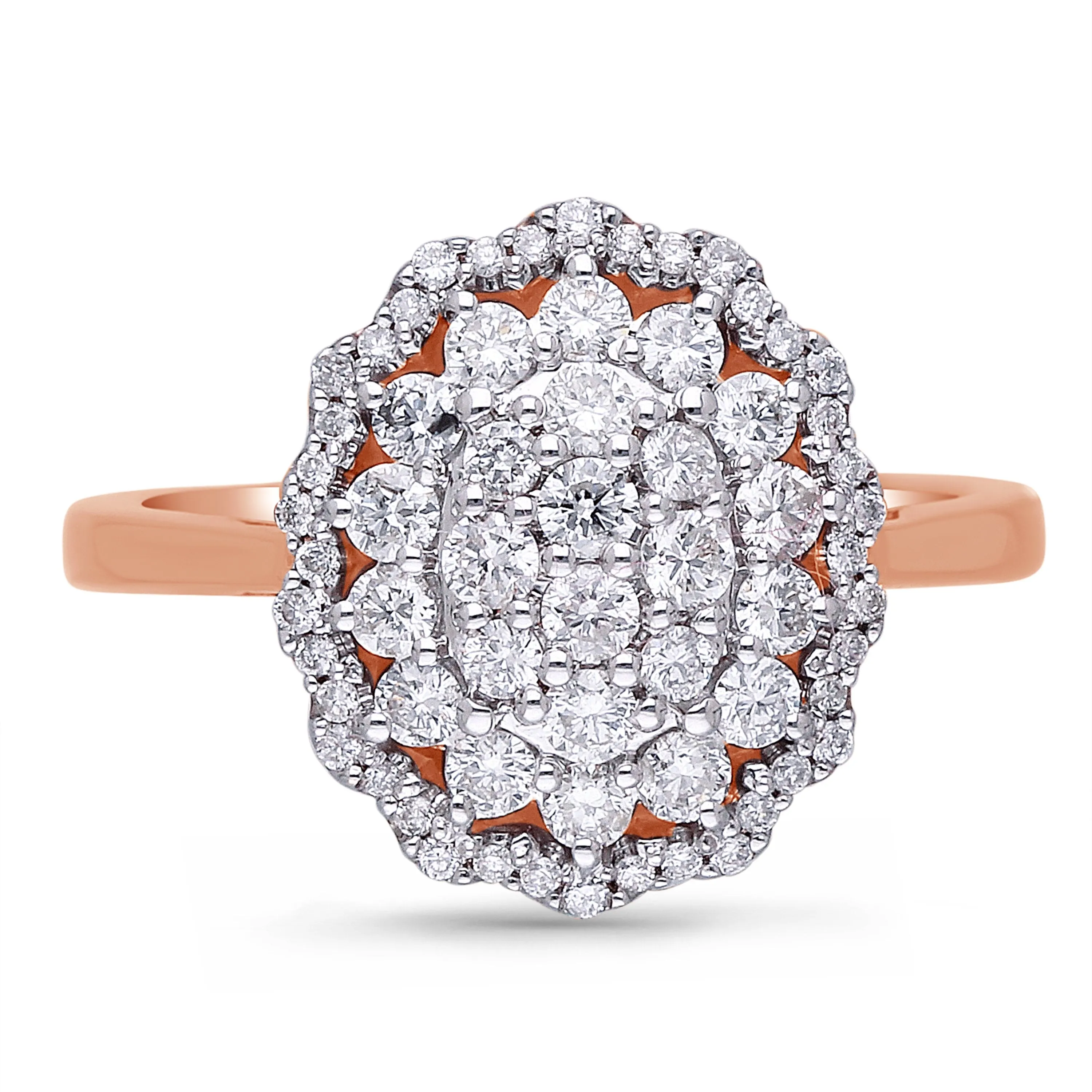 Kallati Eternal Oval Halo Cluster Diamond Engagement Ring in 14K Rose Gold