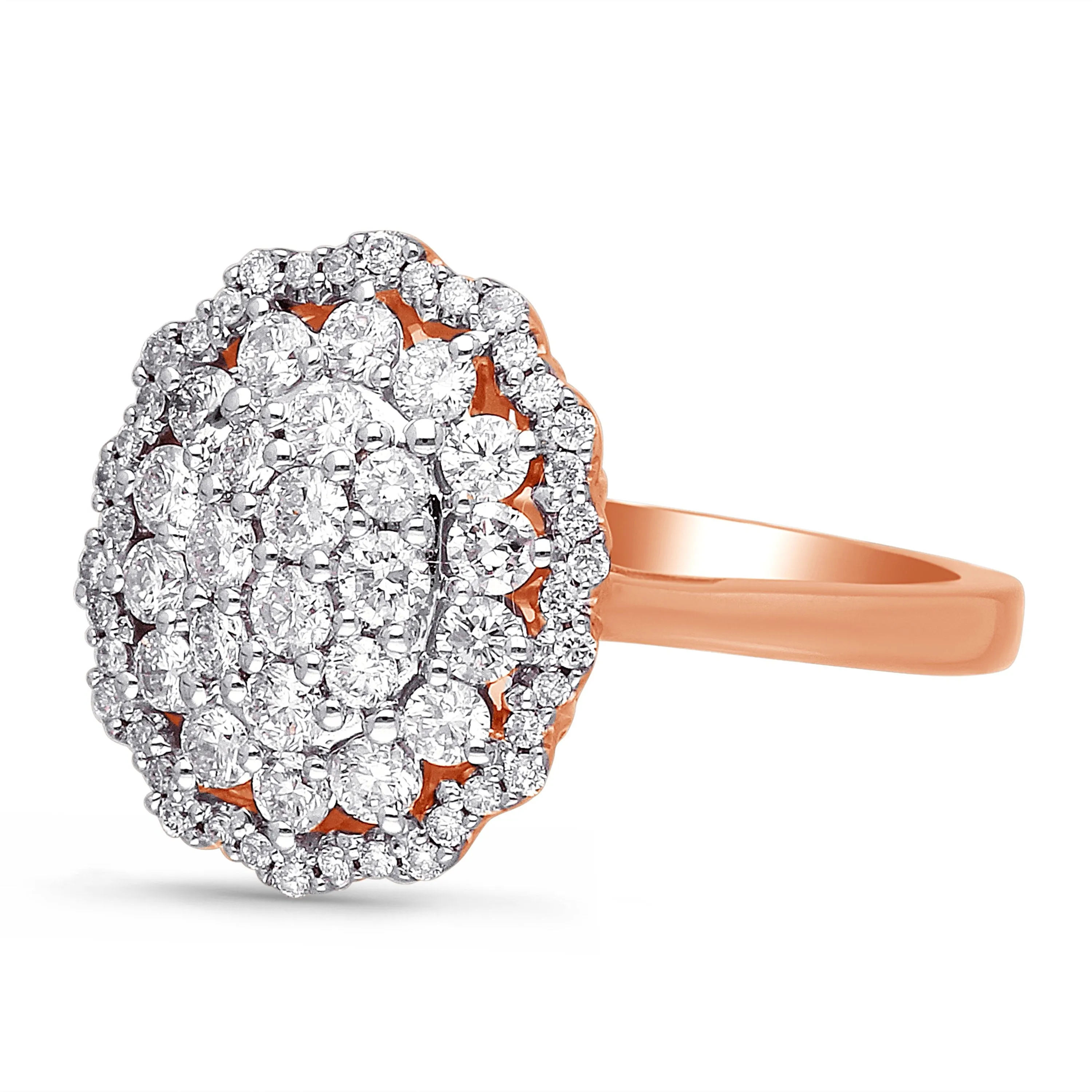 Kallati Eternal Oval Halo Cluster Diamond Engagement Ring in 14K Rose Gold