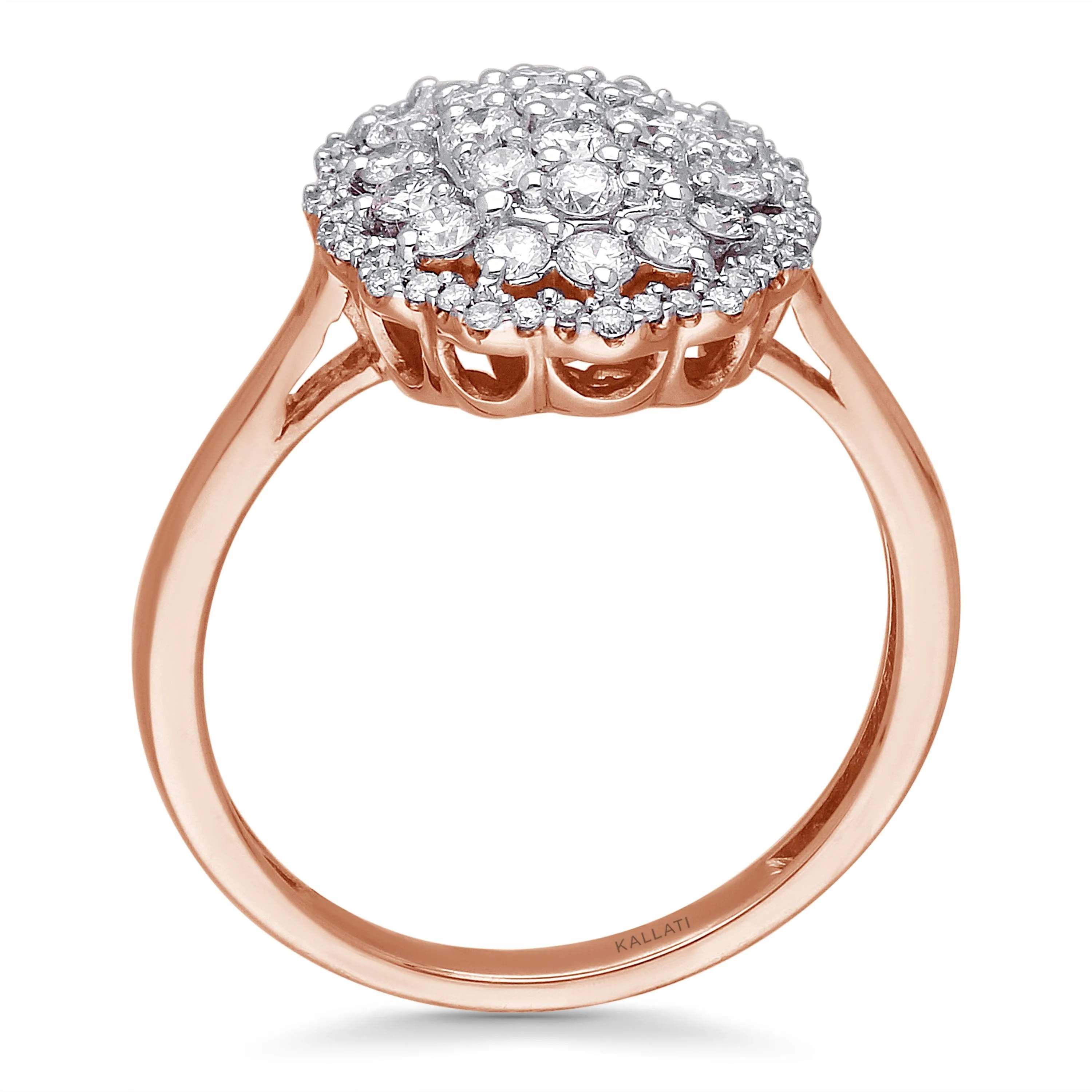 Kallati Eternal Oval Halo Cluster Diamond Engagement Ring in 14K Rose Gold