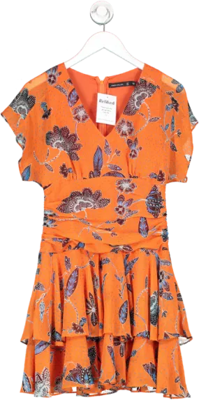 Karen Millen Orange Graphic Floral Woven Mini Dress UK 10