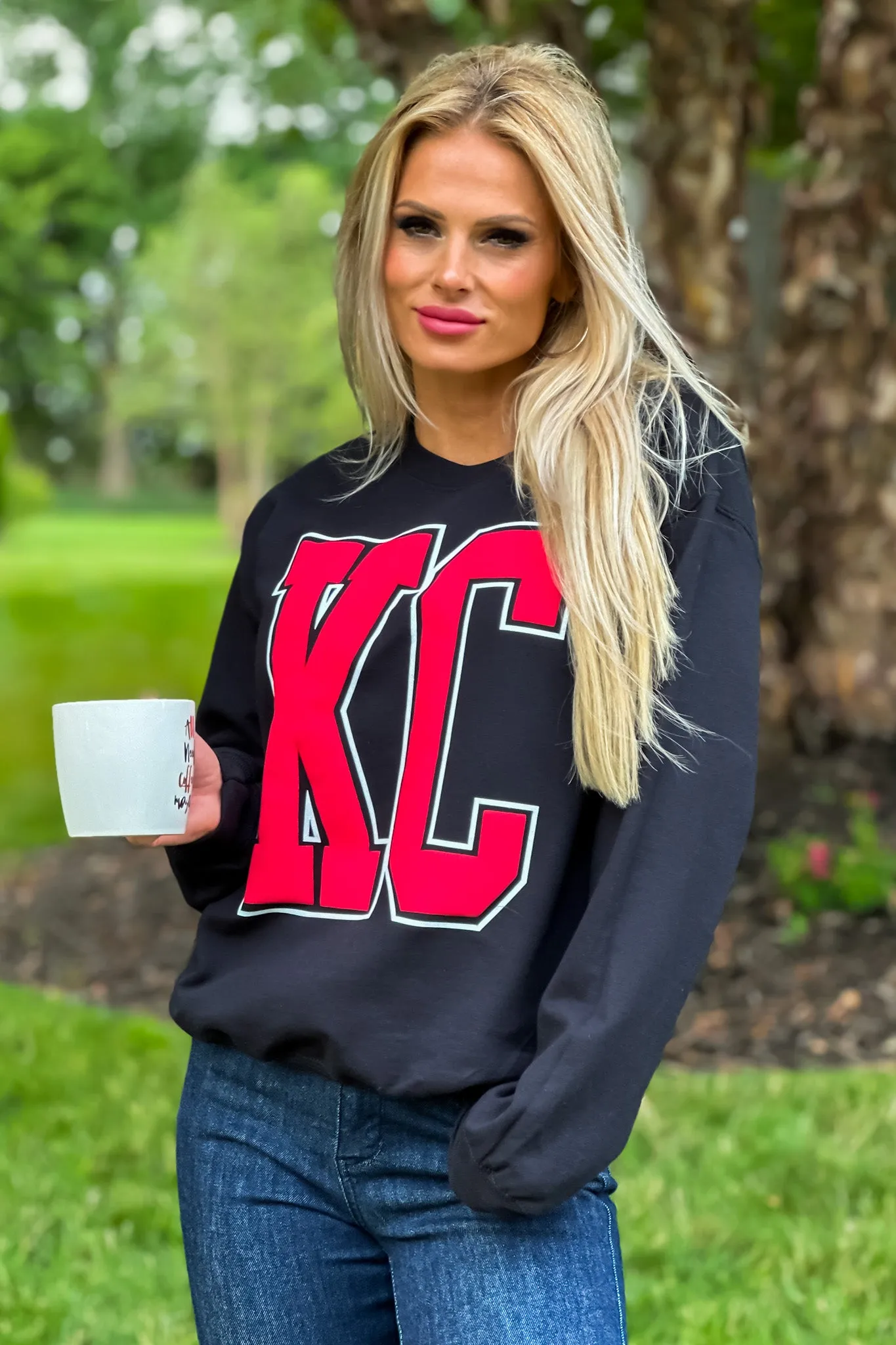 KC Vinyl Puffed Letter Sweatshirt : Black/Red