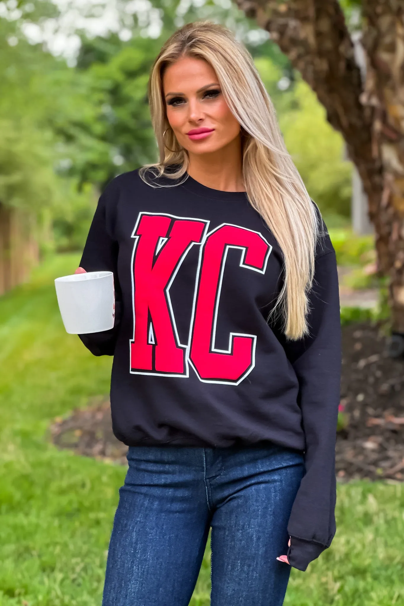 KC Vinyl Puffed Letter Sweatshirt : Black/Red