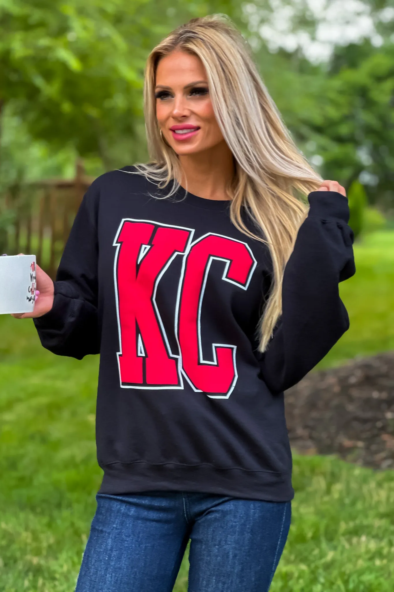 KC Vinyl Puffed Letter Sweatshirt : Black/Red