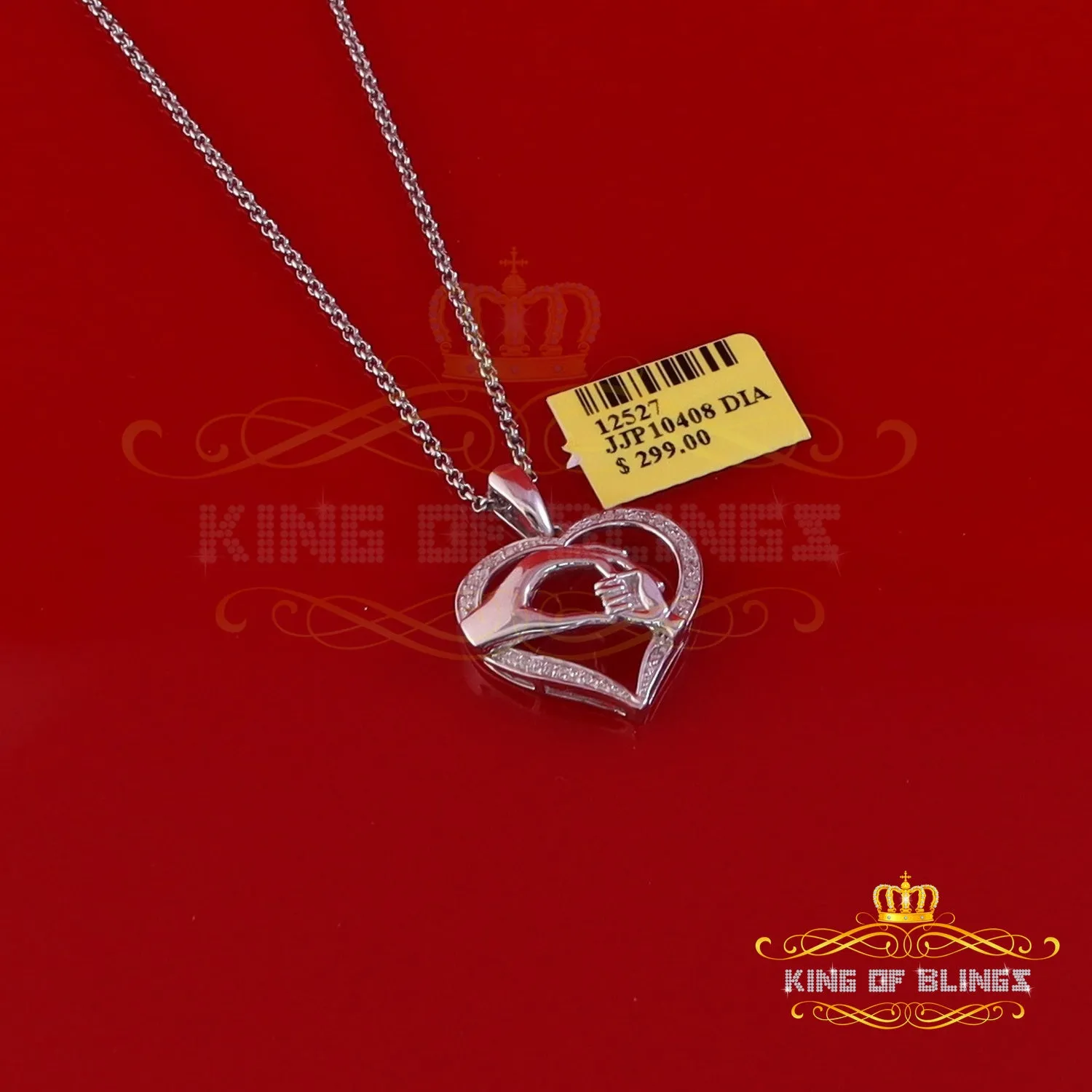 King Of Bling's Real 0.10CT Diamond Heart in MOM'S CARE Sterling Silver White Necklace Pendant