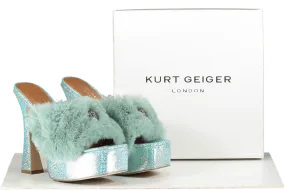 Kurt Geiger Blue Fur Kensington Platform Mules Bnib UK 6 EU 39 👠