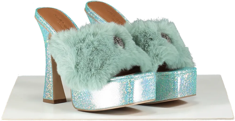 Kurt Geiger Blue Fur Kensington Platform Mules Bnib UK 6 EU 39 👠