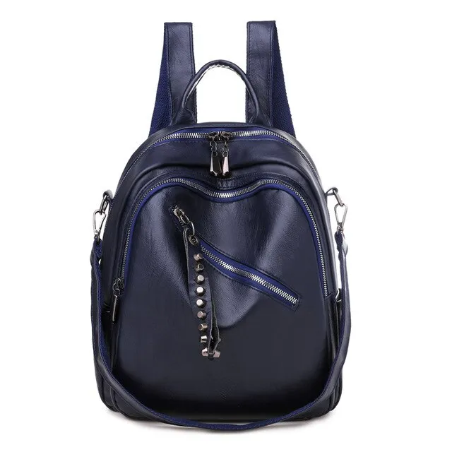 Large Capacity Casual Rivet PU Leather Shoulder Bag, School Bag, and Travel Backpack