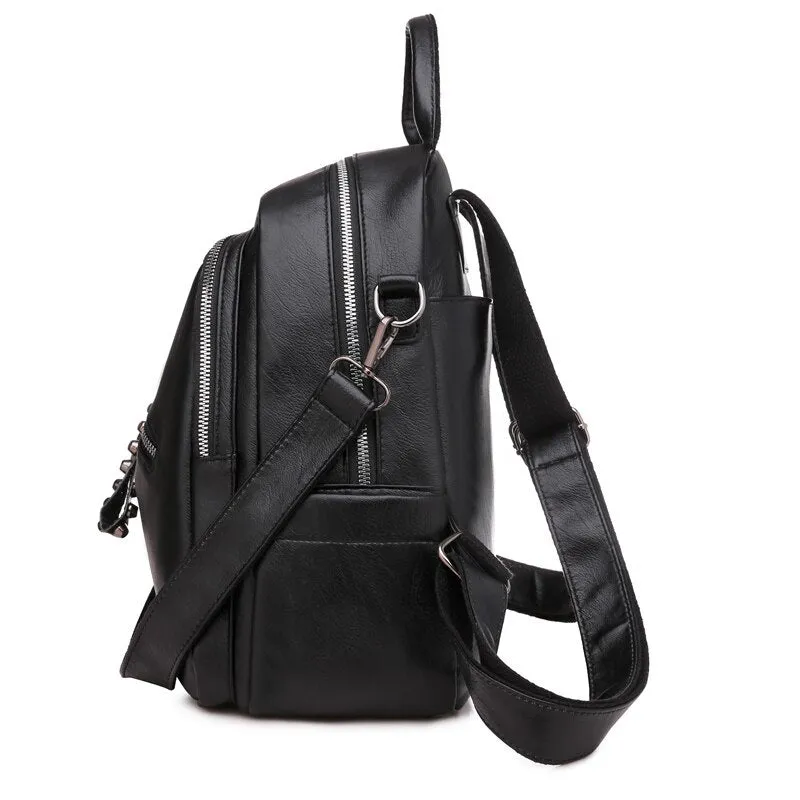 Large Capacity Casual Rivet PU Leather Shoulder Bag, School Bag, and Travel Backpack