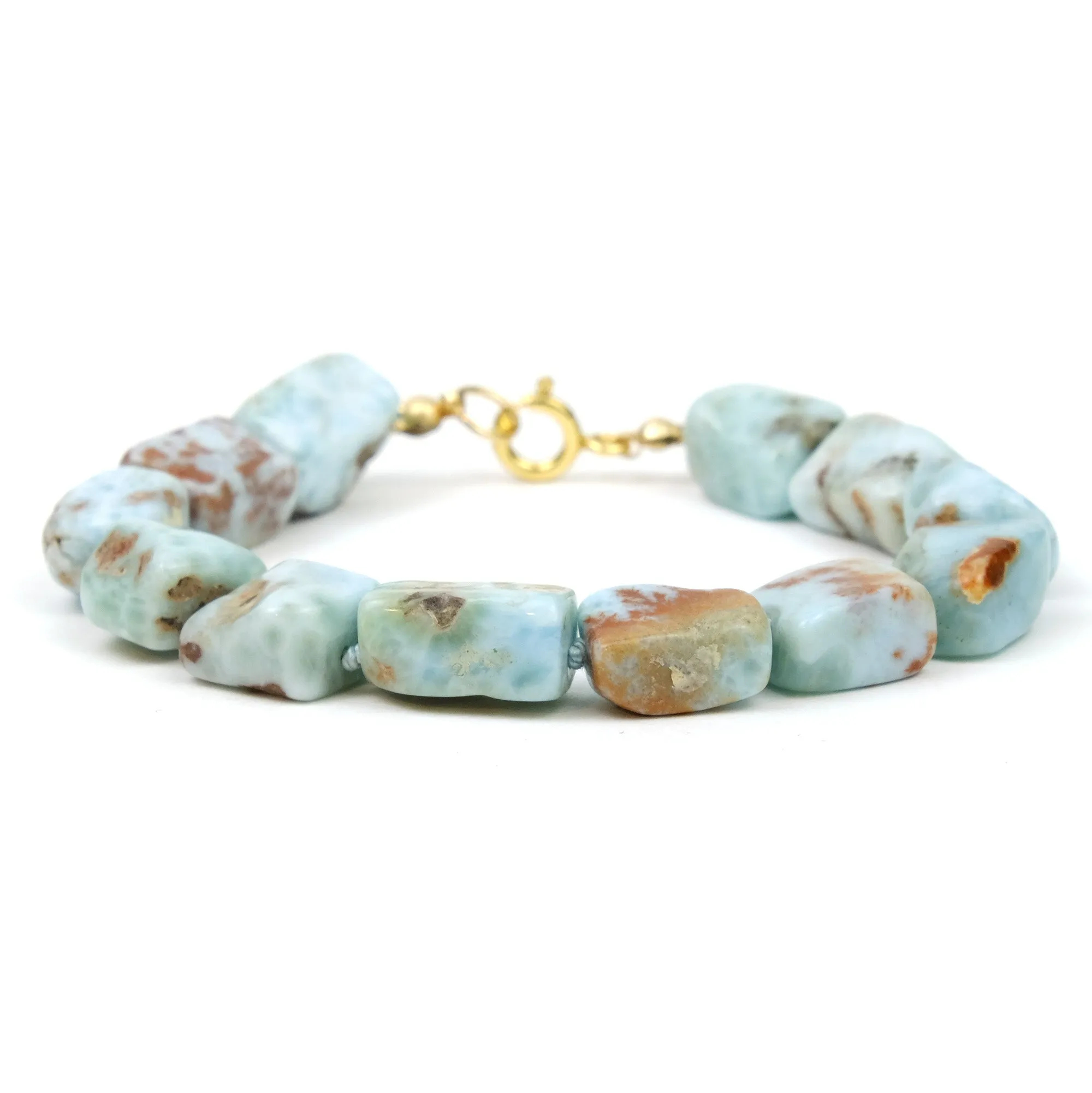 Larimar Knotted Bracelet with Gold Filled Spring Clasp