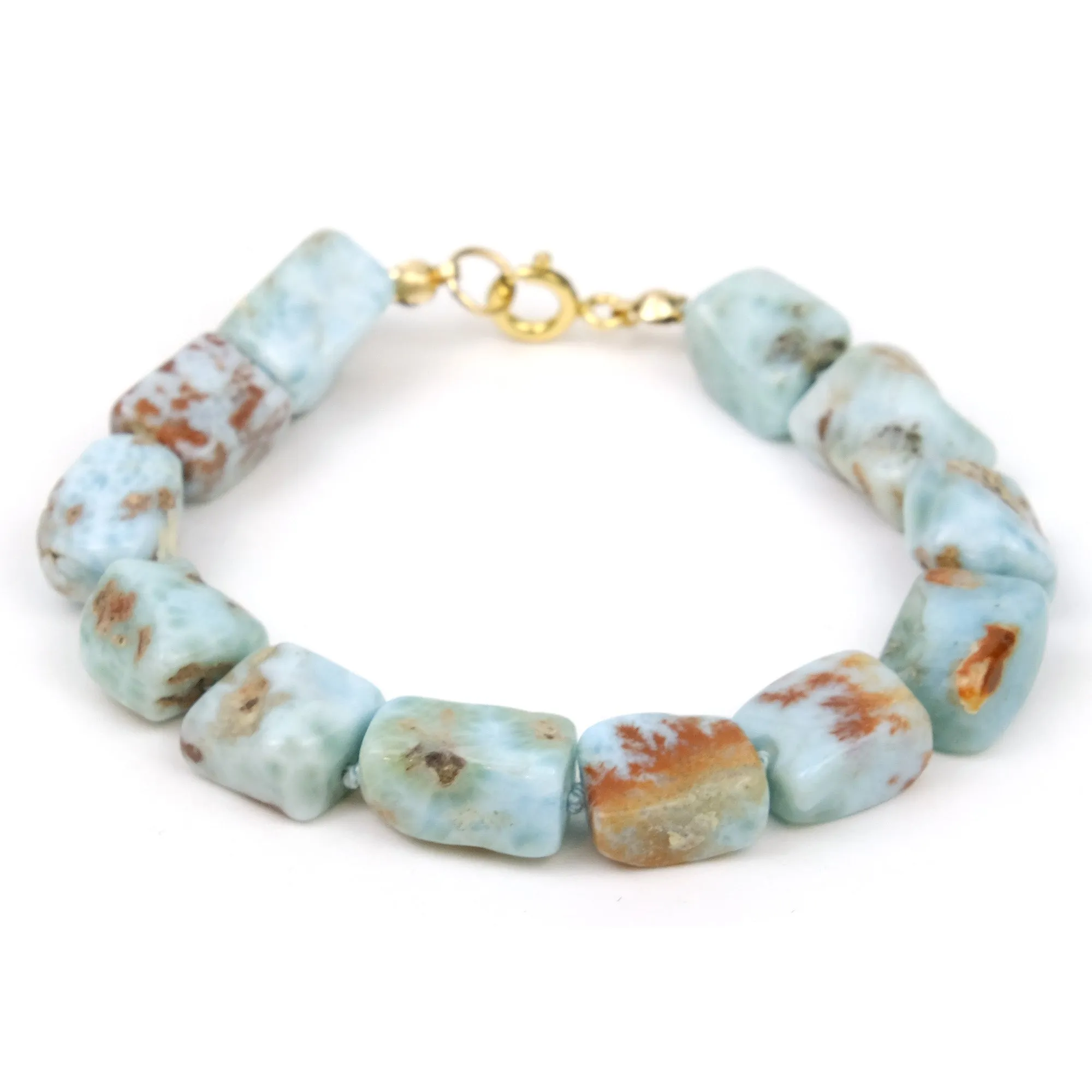 Larimar Knotted Bracelet with Gold Filled Spring Clasp