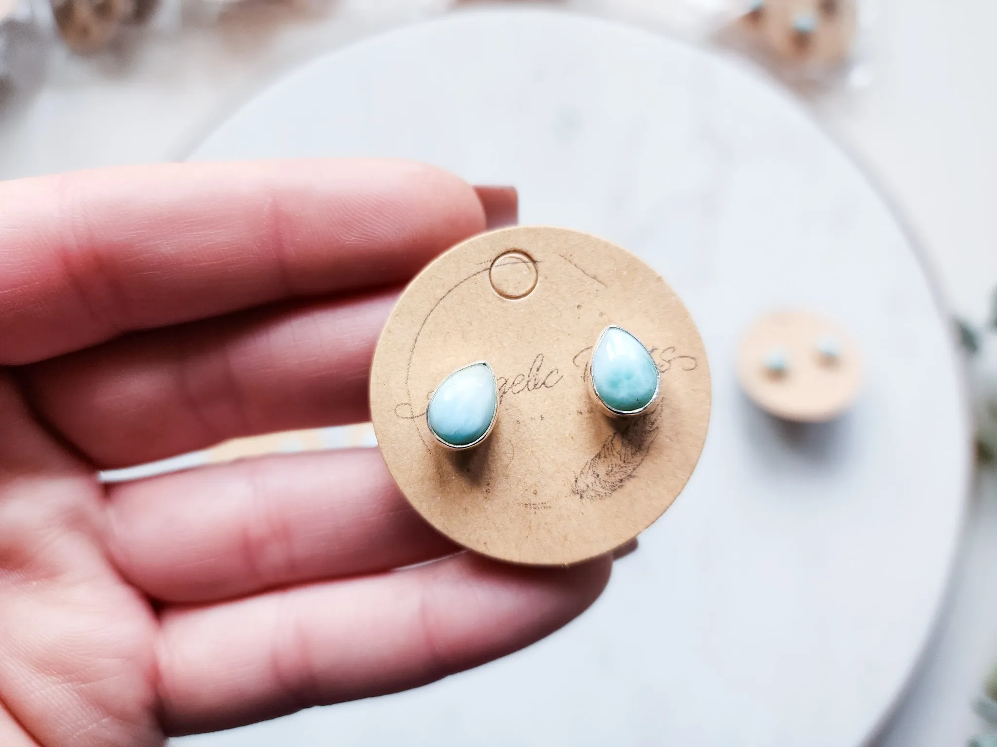 Larimar Post Sterling Earrings