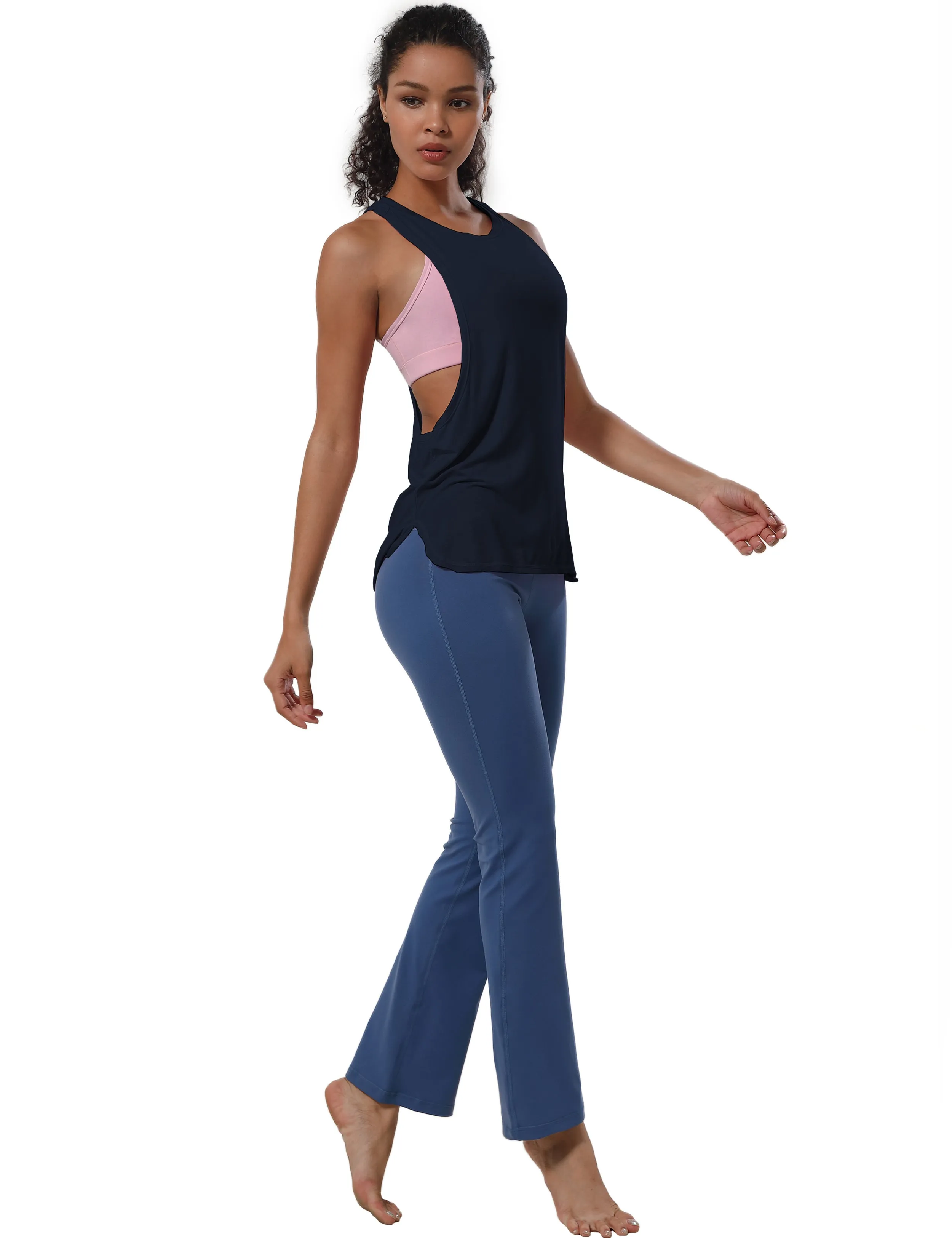 Low Cut Loose Fit Tank Top darknavy_yogastudio