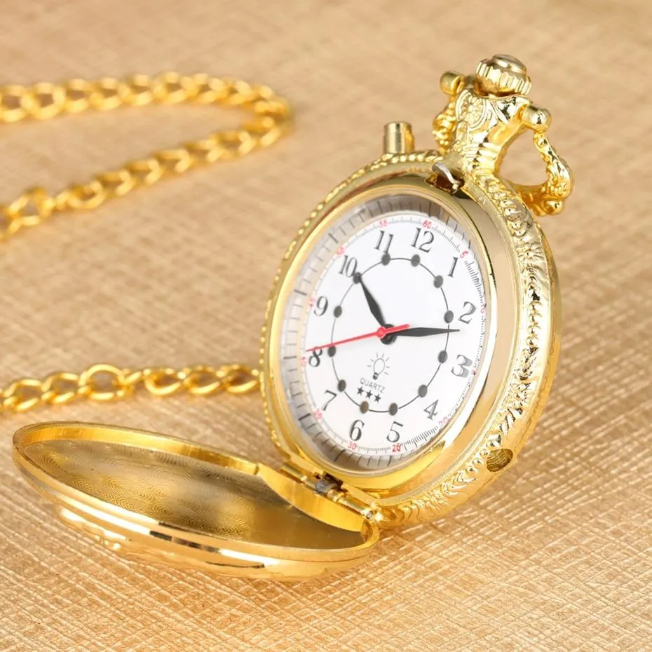 Luminous LED Light Classic Gold Pocket Watch