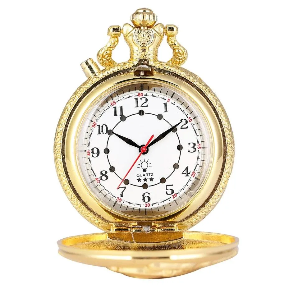 Luminous LED Light Classic Gold Pocket Watch