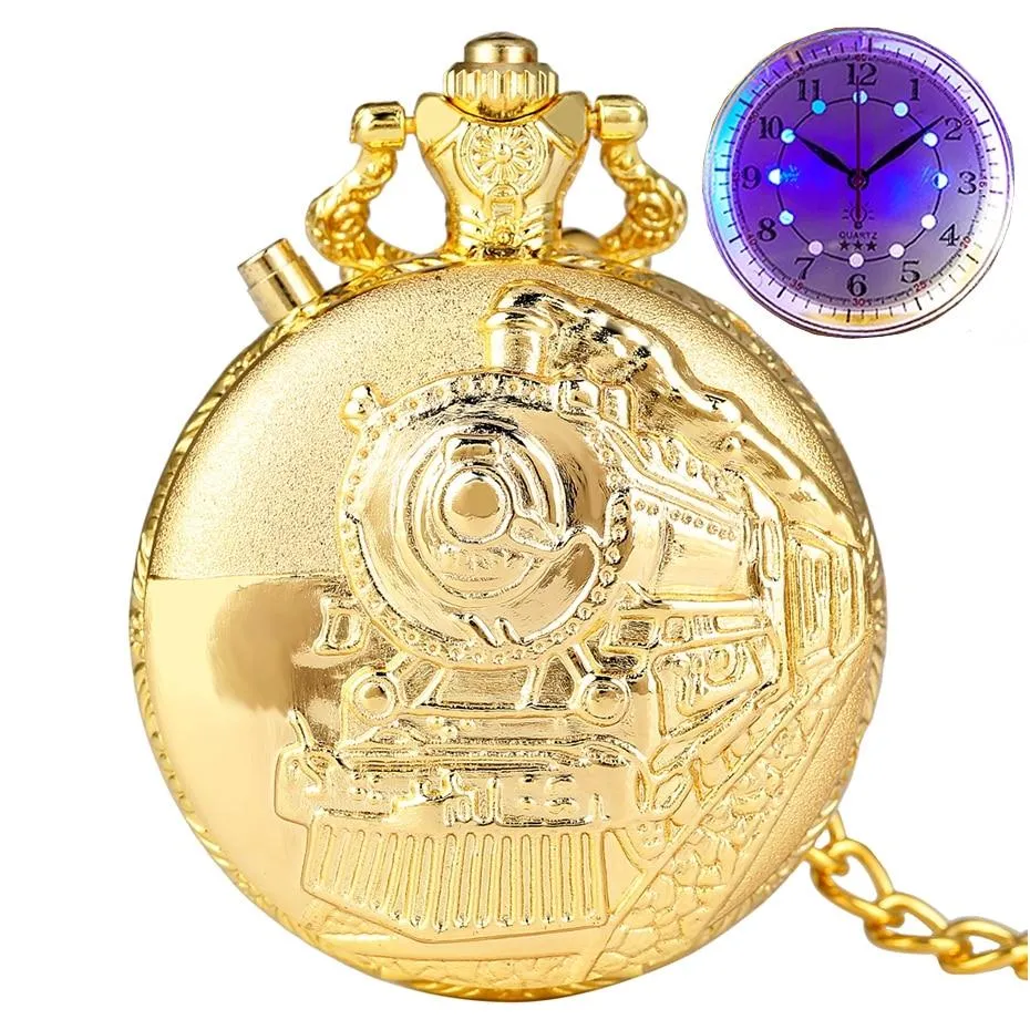 Luminous LED Light Classic Gold Pocket Watch