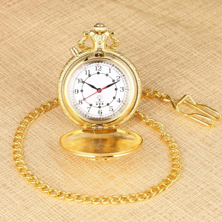 Luminous LED Light Classic Gold Pocket Watch