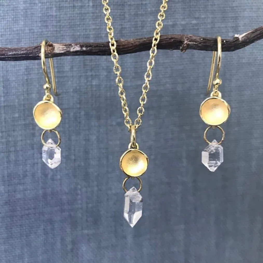 Medium 18k Gold Vermeil Pod Drop with Herkimer Diamond Necklace by Sarah Richardson