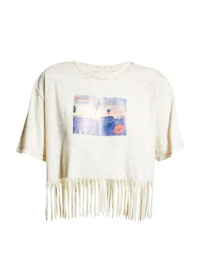 Melange Cotton Jersey O-Neck Fringe T-Shirt T3222