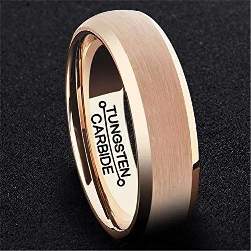 Men 6mm Rose Gold Tungsten Carbide Ring Fashion Wedding Engagement Band Matte Finish Domed Comfort Fit